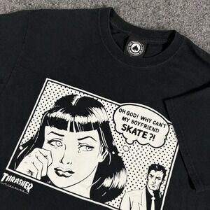 Vintage Y2K Thrasher Why Can't My Boyfriend Skate Black Size Medium Grunge Emo